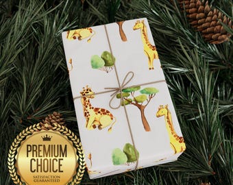 Wild Giraffe Wrapping Paper, Cute African Giraffe Baby Shower Gift Wrap, Savannah Animals Wrapping Paper for Birthdays and Christmas