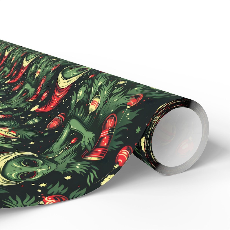 Alien Christmas Tree Wrapping Paper | Unique Sci-Fi Holiday Gift Wrap | Fun Alien Ornaments Christmas Wrapping Paper