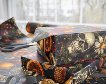 Halloween Wrapping Paper: Vintage Apothecary, Skulls & Botanicals