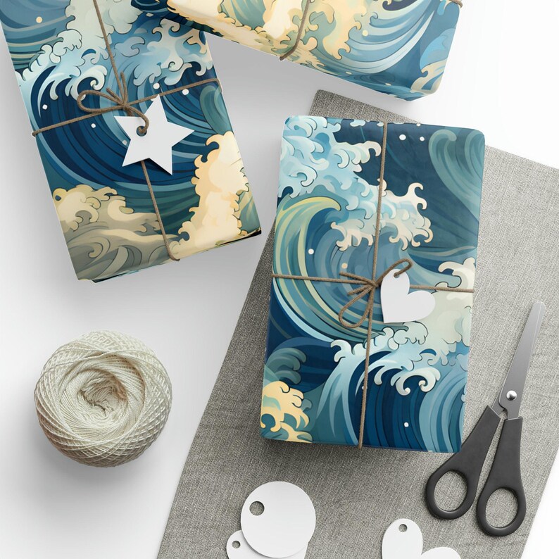 Blue Waves Birthday and Christmas Wrapping Paper | Ocean Gift Wrap | Waves Crashing Gift Wrap