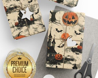 Vintage Haunted Mansion Wrapping Paper, Spooky Halloween Wrapping, Full Moon Gift Wrap, October Haunted Wrapping Paper