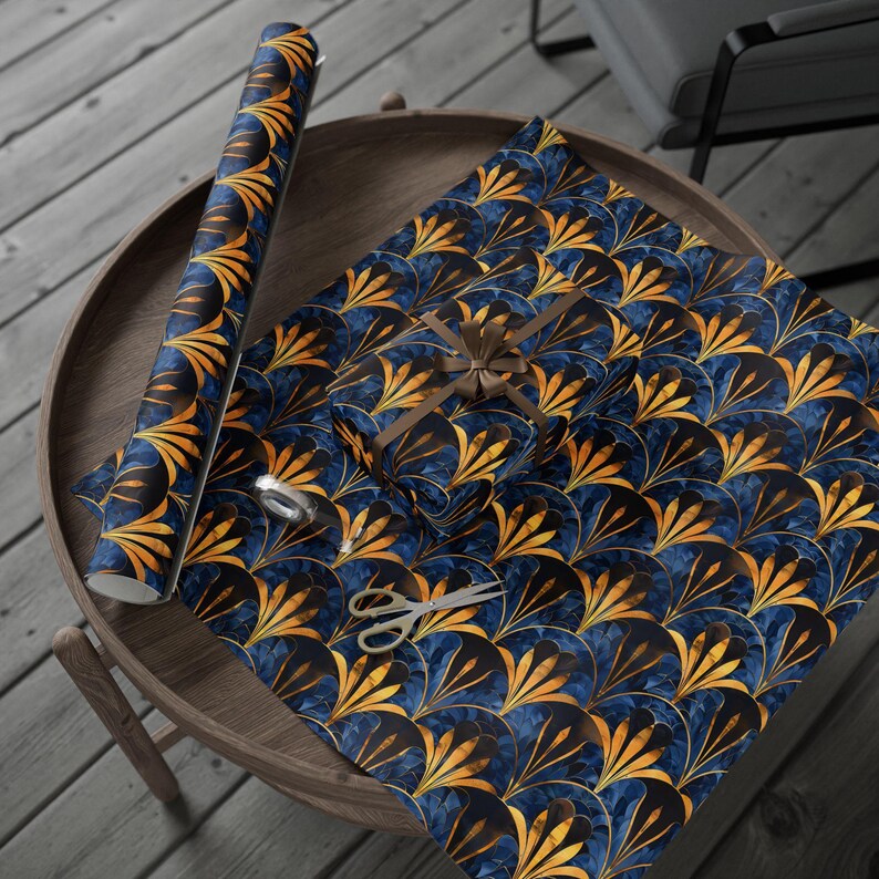 Blue and Gold Art Deco Wrapping Paper, Great Gatsby Gift Wrap for ...