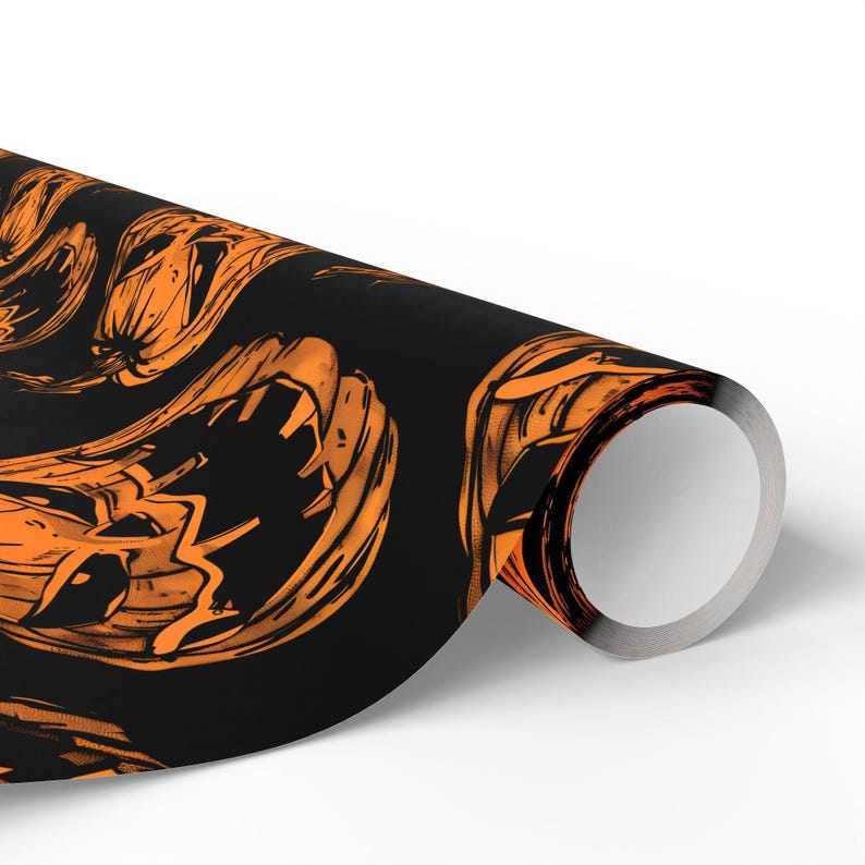 Evil Jack-O-Lantern Halloween Wrapping Paper, Creepy Pumpkins image 6