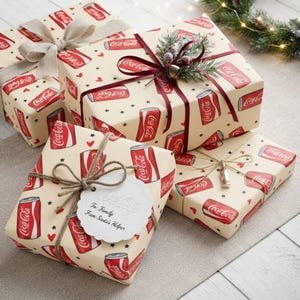 Coca Cola Wrapping Paper Roll, Retro Coke Can Design with Matte or Glossy Finish