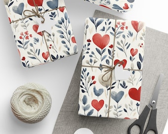 Watercolor Hearts Gift Wrap: Botanical Love, Wedding, Valentine