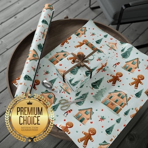 Lebkuchendorf Weihnachten Winter Geschenkpapier | Lebkuchen Zuckerstange Pine Holly Geschenkverpackung