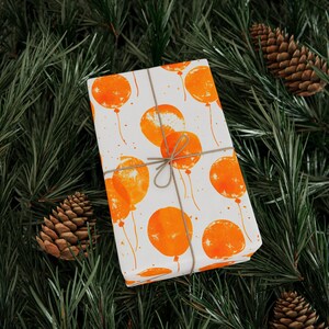 Orange Balloon Watercolor Birthday Wrapping Paper, Boys/Girls Birthday Gift Wrap, Balloon Orange and White Scrapbooking Paper image 5