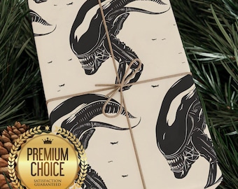 Simple Alien Xenomorph Gift Wrapping Paper for Horror Movie Lovers, Christmas, Birthdays