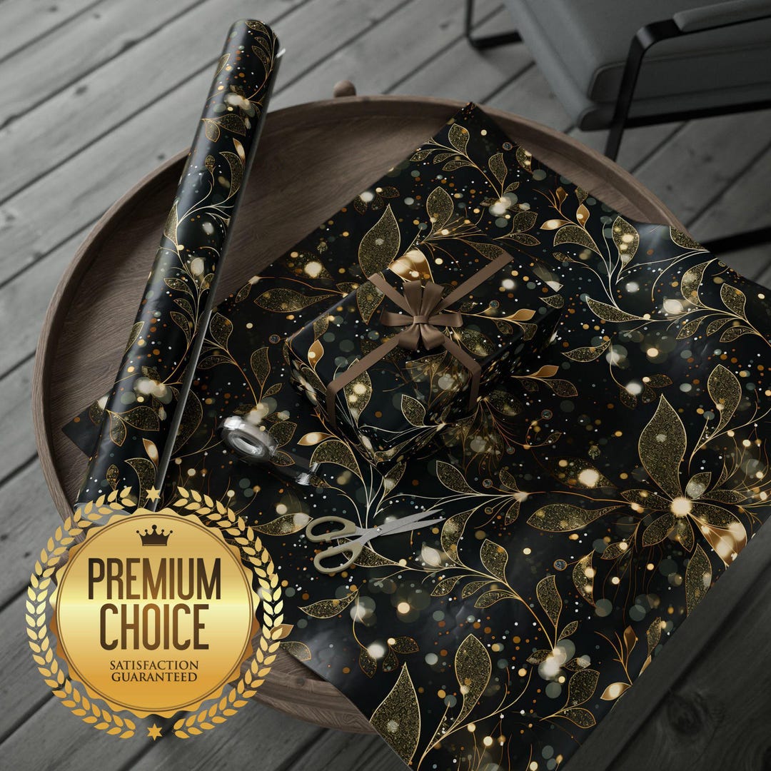Gold Glitter Themed Gift Wrap | Black and Gold Wrapping Paper ...
