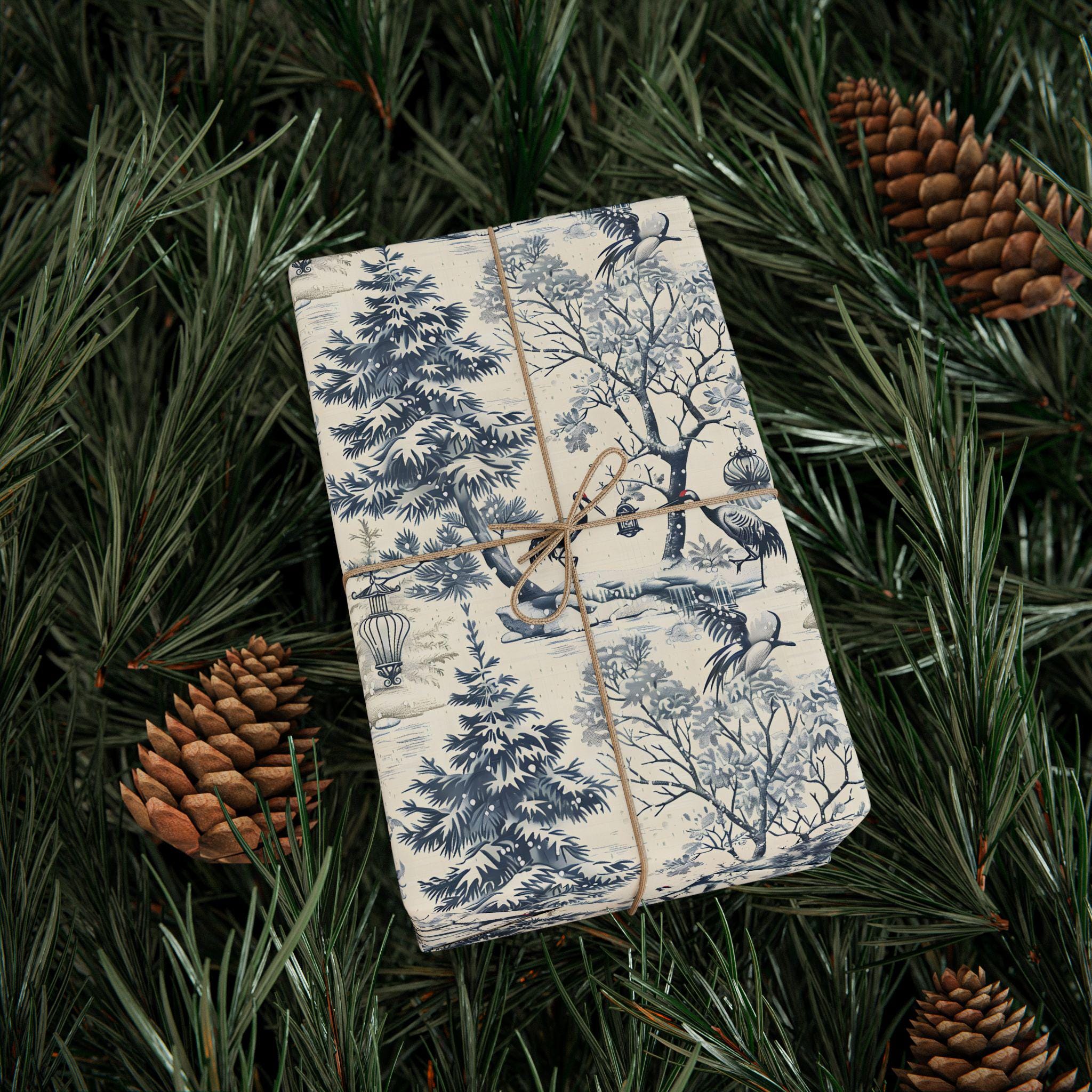Grand Rouleau Papier Cadeau Kraft Bleu 76 Cm X 15 M - Imprimé Élan Noël Recyclable
