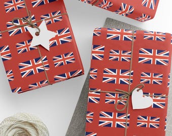 British Flag Gift Wrap with Union Jack Pattern for Birthday, Travel, Holiday, or London-Themed Present Wrapping Paper