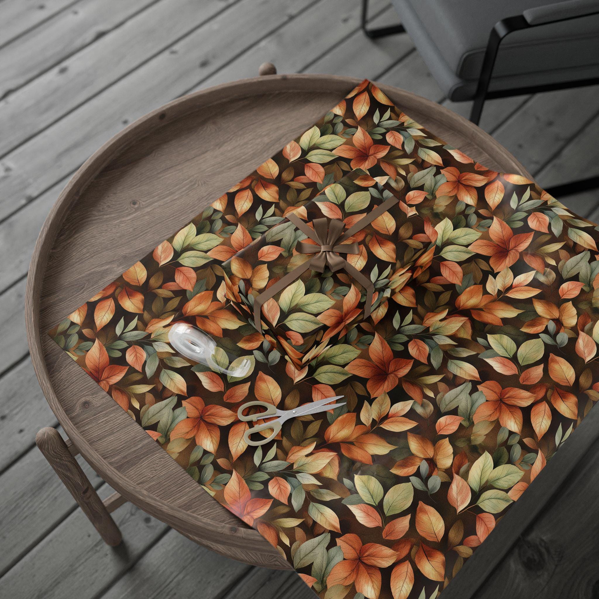 Feuilles d'automne, rouleau de papier cadeau, feuillage d'automne, cadeau d'anniversaire pour Thanksgiving, emballage cadeau recyclable - France
