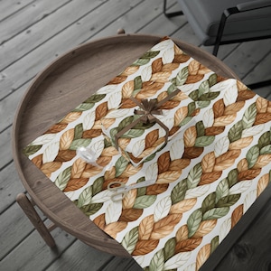 Fall Wrapping Paper Braided Leaves Gift Wrap Roll for Thanksgiving Holiday Birthday Presents Autumn Rustic Orange Green Recyclable Paper