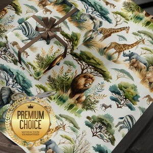 African Safari Wrapping Paper, Safari Watercolor Gift Wrap, African Savannah Scrapbooking Paper, Lions, Elephants, Giraffes, Zebras