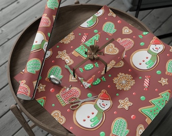 Papel de regalo para galletas navideñas / Papel de regalo navideño rojo, blanco y verde 2023