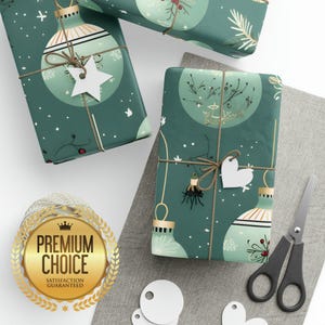 Sage Green Christmas Ornaments Wrapping Paper Rolls, Elegant Gift Wrap, Green Holiday Gift Wrap, Christmas Scrapbooking Paper