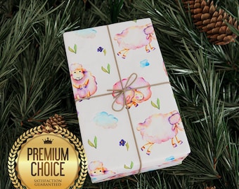 Papel de regalo de oveja con acuarela, adorable papel de regalo de oveja y cordero para baby shower, papel de regalo de animales para cumpleaños y Navidad.