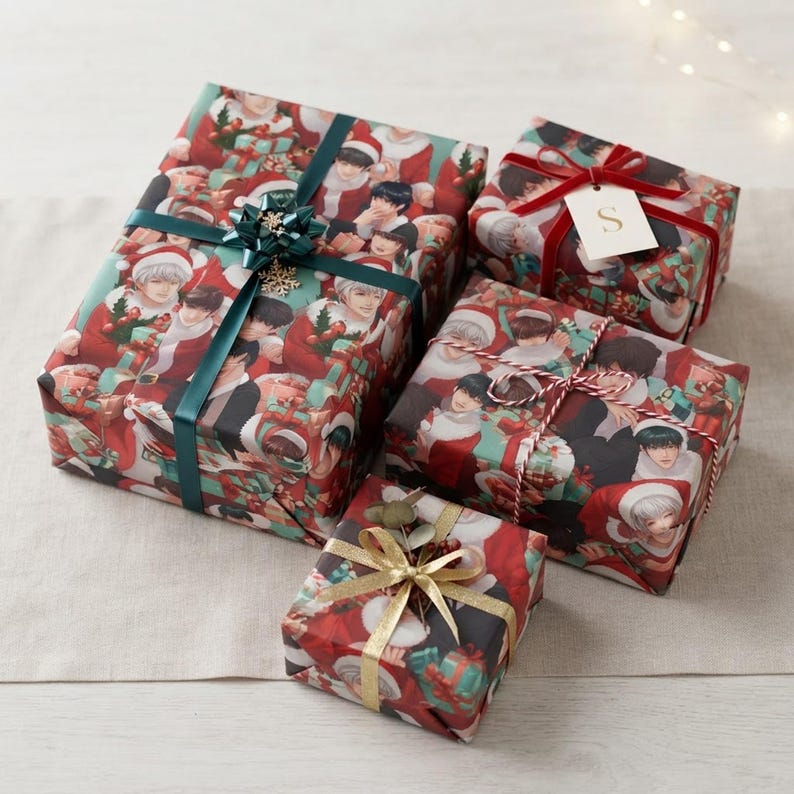 BTS Christmas Wrapping Paper | K-Pop Holiday Gift Wrap shown in an AI-generated listing photo