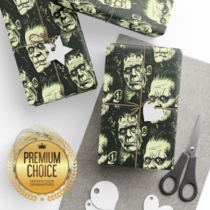 Carta da regalo Frankenstein, Confezione regalo mostro di Halloween, Carta da regalo spettrale, Regalo festa di compleanno di ottobre, Confezione regalo verde di Halloween