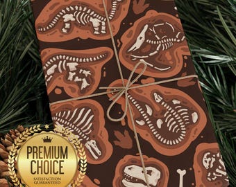 Papel de regalo con diseño de excavación de fósiles de dinosaurios, huesos de dinosaurios prehistóricos