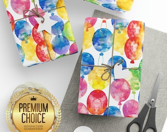 Rainbow Balloon Watercolor Birthday Wrapping Paper