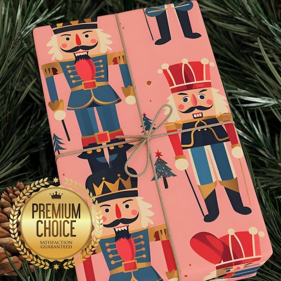 Vintage Nutcracker Wrapping Paper, Pink Holiday Giftwrap