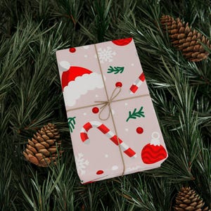 Pink Christmas Themed Wrapping Paper | Red White Gold and Green Christmas Themed Gift Wrap