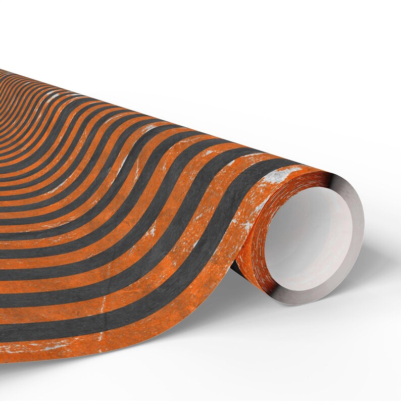 Halloween Striped Wrapping Paper Orange and Black Grunge Gift Wrap Rolls for Spooky Birthday Wrapping, Gothic Parties, or Fall Gifts