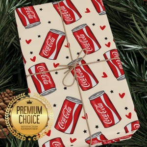 Coca Cola Geschenkpapier | Spaß und schrullig klassische Cola Soda Dosen Geschenkverpackung für Getränke-Liebhaber Weihnachten und Geburtstagsgeschenke