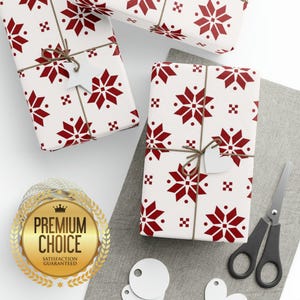 Red and White Christmas Holiday Winter Themed Wrapping Paper | Red White Christmas Themed Gift Wrap