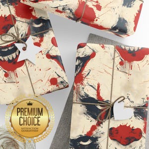 Murderous Evil Clown Wrapping Paper, Creepy Clown Gift Wrap, Creepy Nightmare Clown Giftwrap for Birthdays, Halloween, Fear of Clowns