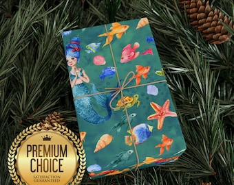 Blue Mermaid Wrapping Paper, Our Little Mermaid Gift Wrap, Mermaid Birthday Wrapping Paper, Mermaid Gift Wrap, Under The Sea Party, wp102