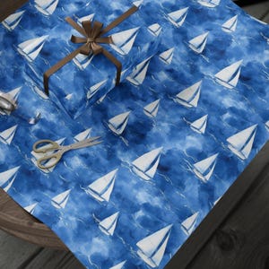 Sailboat Wrapping Paper Watercolor Nautical Gift Wrap Rolls for Birthday Wrapping Coastal Wedding or Summer Ocean-Themed Gifts