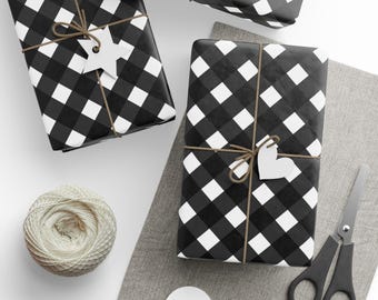 Christmas Wrapping Paper Black and White Buffalo Check Plaid Gift Wrap for Farmhouse Modern Holiday Weddings Anniversaries Birthdays