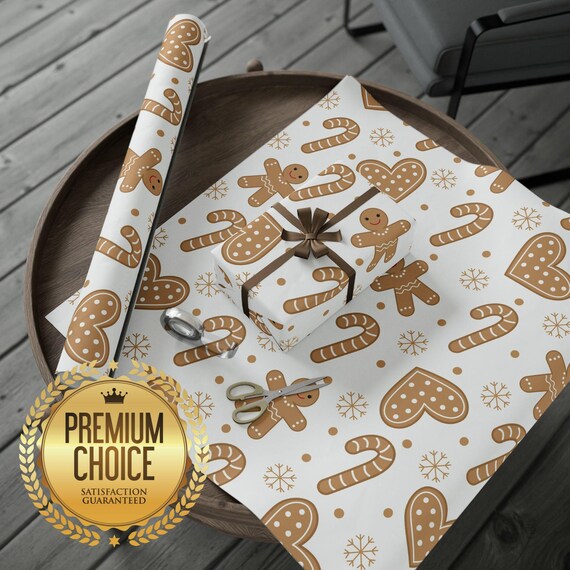 Gingerbread Holiday Christmas Winter Wrapping Paper | Gingerbread Candy Cane Pine Holly Gift Wrap 2023