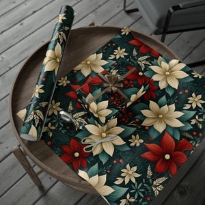 Tropical Floral Hawaiian Holiday Themed Christmas Wrapping Paper | Tropical Christmas Themed Gift Wrap