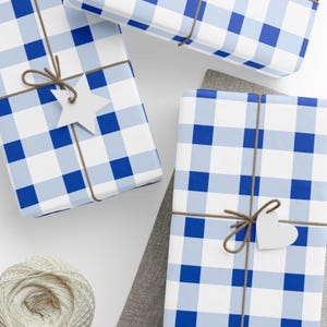 Blue and White Gingham Christmas Wrapping Paper Classic Plaid Winter Gift Wrap for Holidays Birthdays or Hanukkah Presents