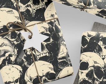 Creepy Skull Wrapping Paper, Gothic Halloween Gift Wrap