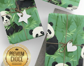 Schattige pandabeer cadeaupapier voor kinderfeestjes, verjaardagen, kerstmis, douches, panda en bamboe cadeaupapier voor jongens en meisjes