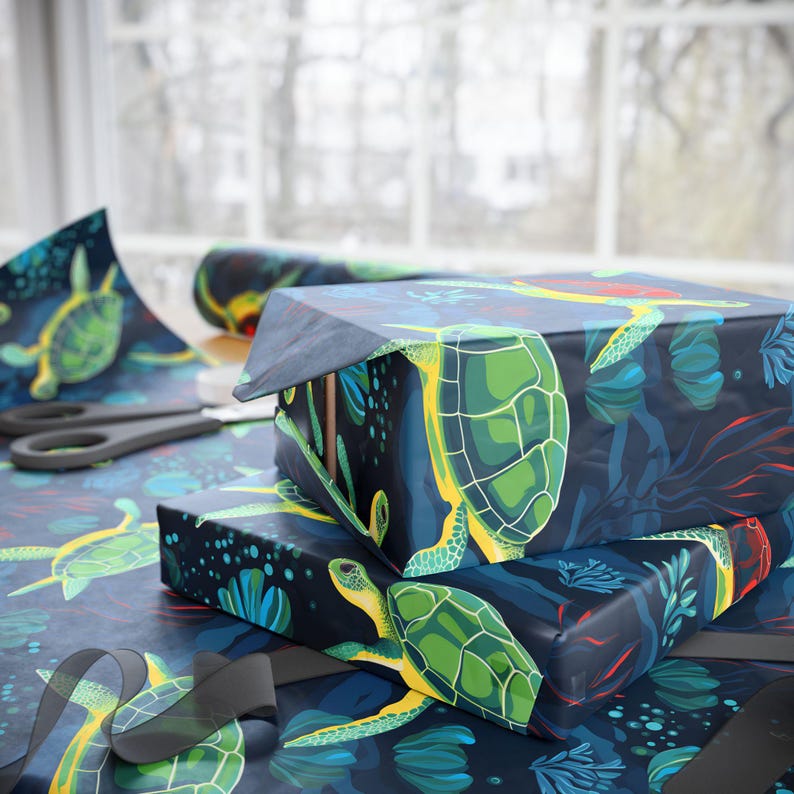 Sea Turtle Wrapping Paper: Kids Birthday, Christmas, Ocean Theme - Etsy