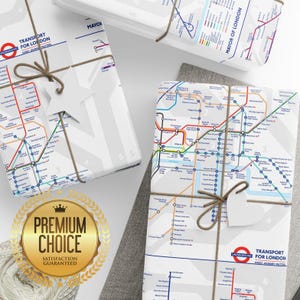 Papel de regalo para el metro de Londres, papel de regalo con el mapa del metro de Londres para cumpleaños, Navidad y amantes de los trenes