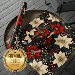 Holly and Hawaiian Holiday Themed Christmas Wrapping Paper | Tropical Christmas Themed Gift Wrap