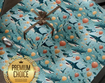 Funny SHARKS WRAPPING Gift PAPER – Shiny, Cool, Beautiful Animal Printed Gift Paper