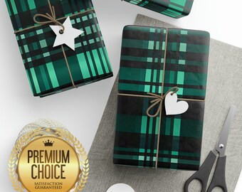 Grün und schwarz karierte Weihnachtsgeschenkpapierrolle, elegante Geschenkpapierrolle, schwarz und grün karierte Geschenkpapierrolle, Weihnachtsklassische Geschenkrolle