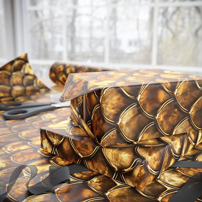 Copper/Gold Dragon Scale Gift Wrapping Paper for Christmas, Birthdays - Inheritance Cycle Dragonscale Giftwrap for Holidays & Kids Parties
