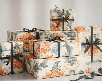 Italian Renaissance Wrapping Paper Rolls, Recycled Floral Gift Wrap with Matte or Glossy Finish