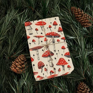 Mushroom Wrapping Paper Red Toadstool Gift Wrap Cottagecore Woodland Aesthetic Nature Themed Birthday or Holiday Gift Wrap