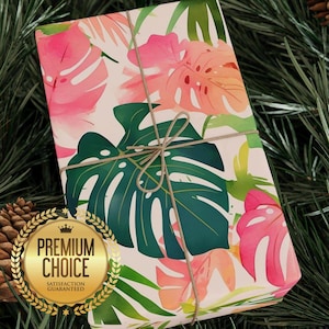 Carta da regalo con motivo floreale Tropical Paradise - Carta da regalo Island Jungle per regali di compleanno e di Natale - Carta da regalo Jungle rosa e verde