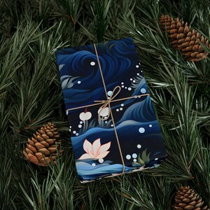 Japanese Gift Wrap, 90gsm Navy Floral Wrapping Paper with Matte or Gloss Finish image 3