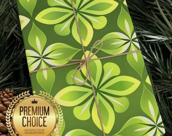 Bright Lime Green Geometric Floral Gift Wrap Rolls, Versatile Wrapping Paper for Birthday or Holiday Presents